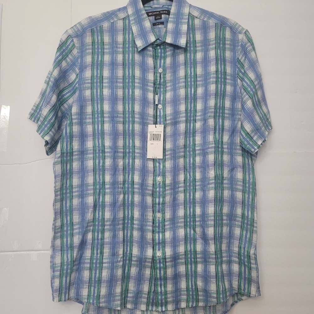 Micheal Kors Slim Fit Amazon Green Linen Shirt